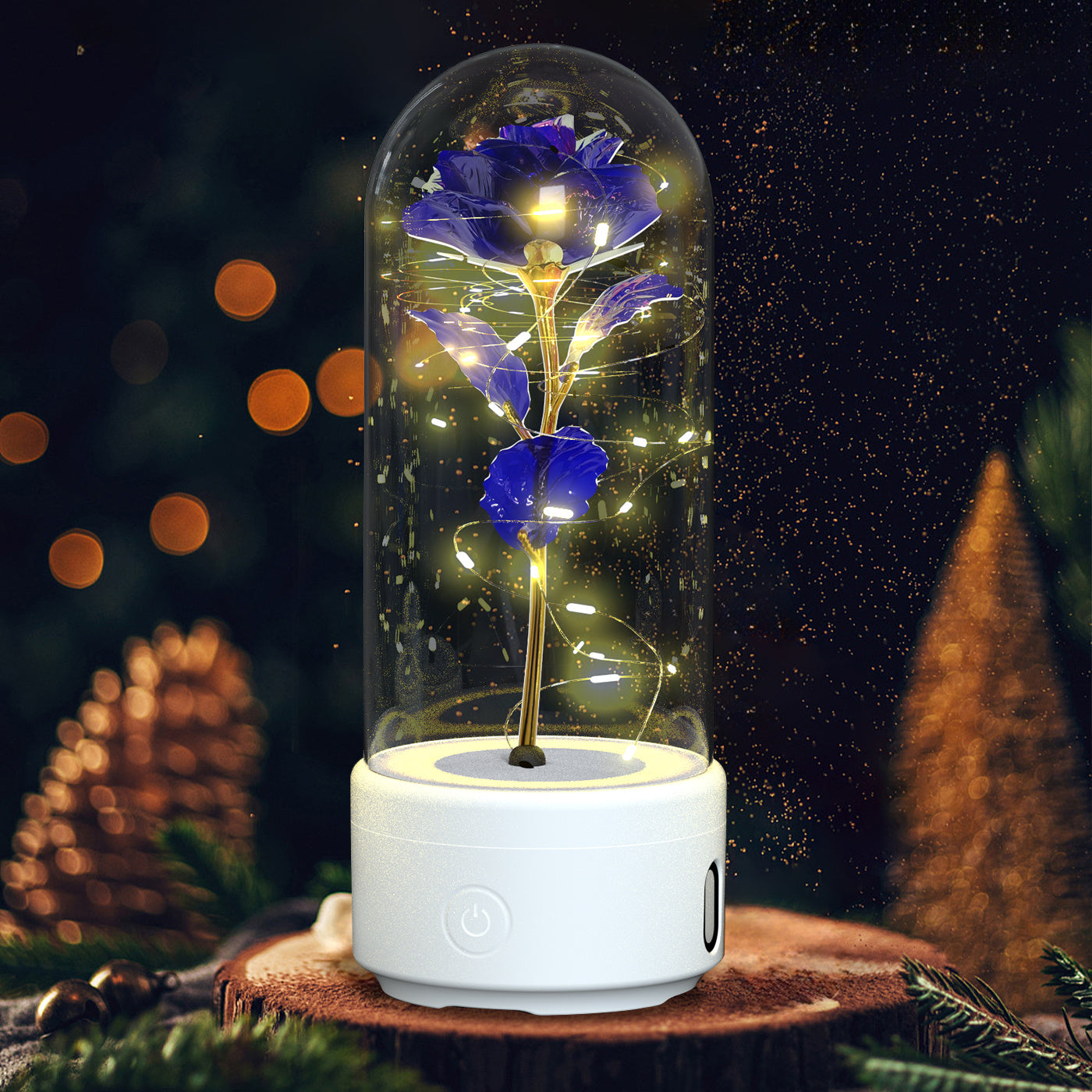 2-in-1 Rose Glass LED Light with Bluetooth Speaker – Romantic Flower Night Light Gift