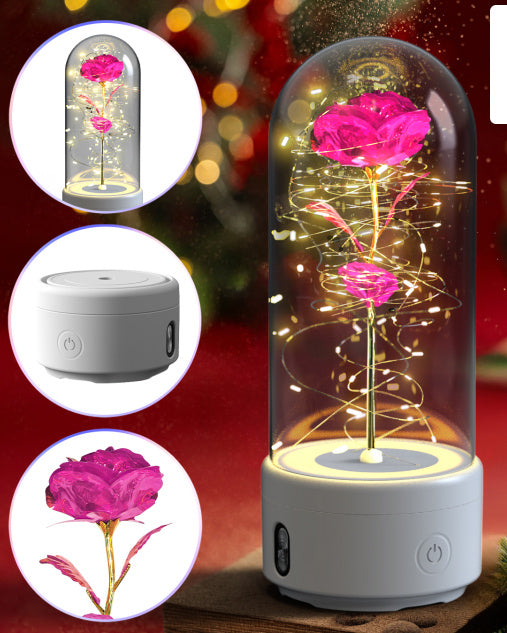2-in-1 Rose Glass LED Light with Bluetooth Speaker – Romantic Flower Night Light Gift