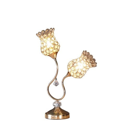 Rose Gold Floral Horn Table Lamp – Metal & Acrylic Bead Accent