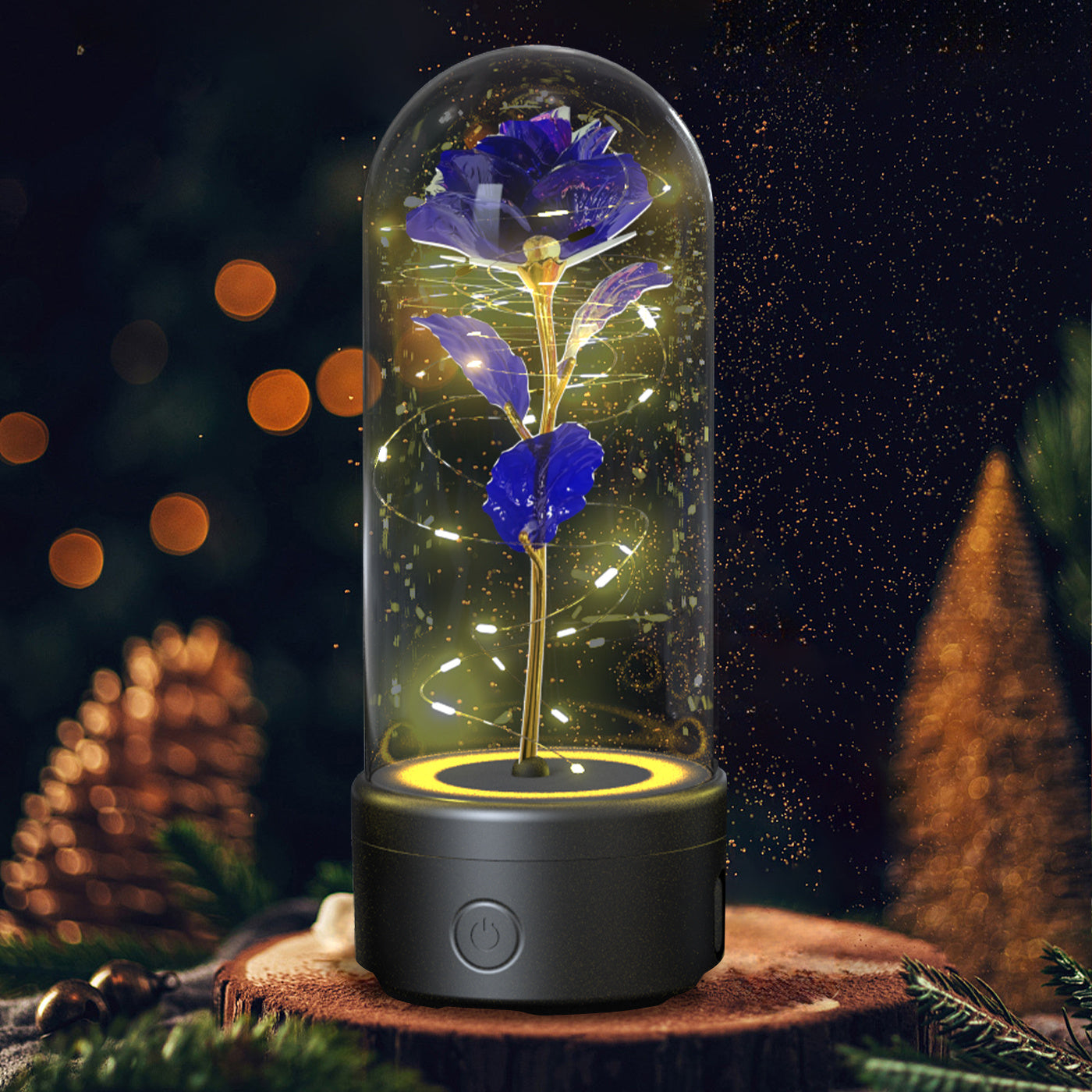2-in-1 Rose Glass LED Light with Bluetooth Speaker – Romantic Flower Night Light Gift