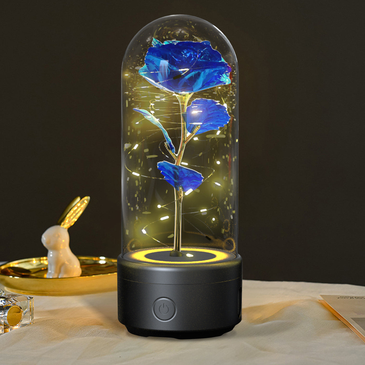 2-in-1 Rose Glass LED Light with Bluetooth Speaker – Romantic Flower Night Light Gift