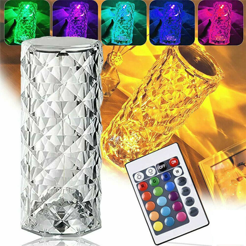 LED Crystal Table Lamp – 16-Color Rose Light with Touch & Remote Control