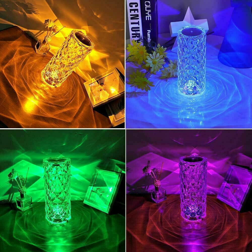 LED Crystal Table Lamp – 16-Color Rose Light with Touch & Remote Control