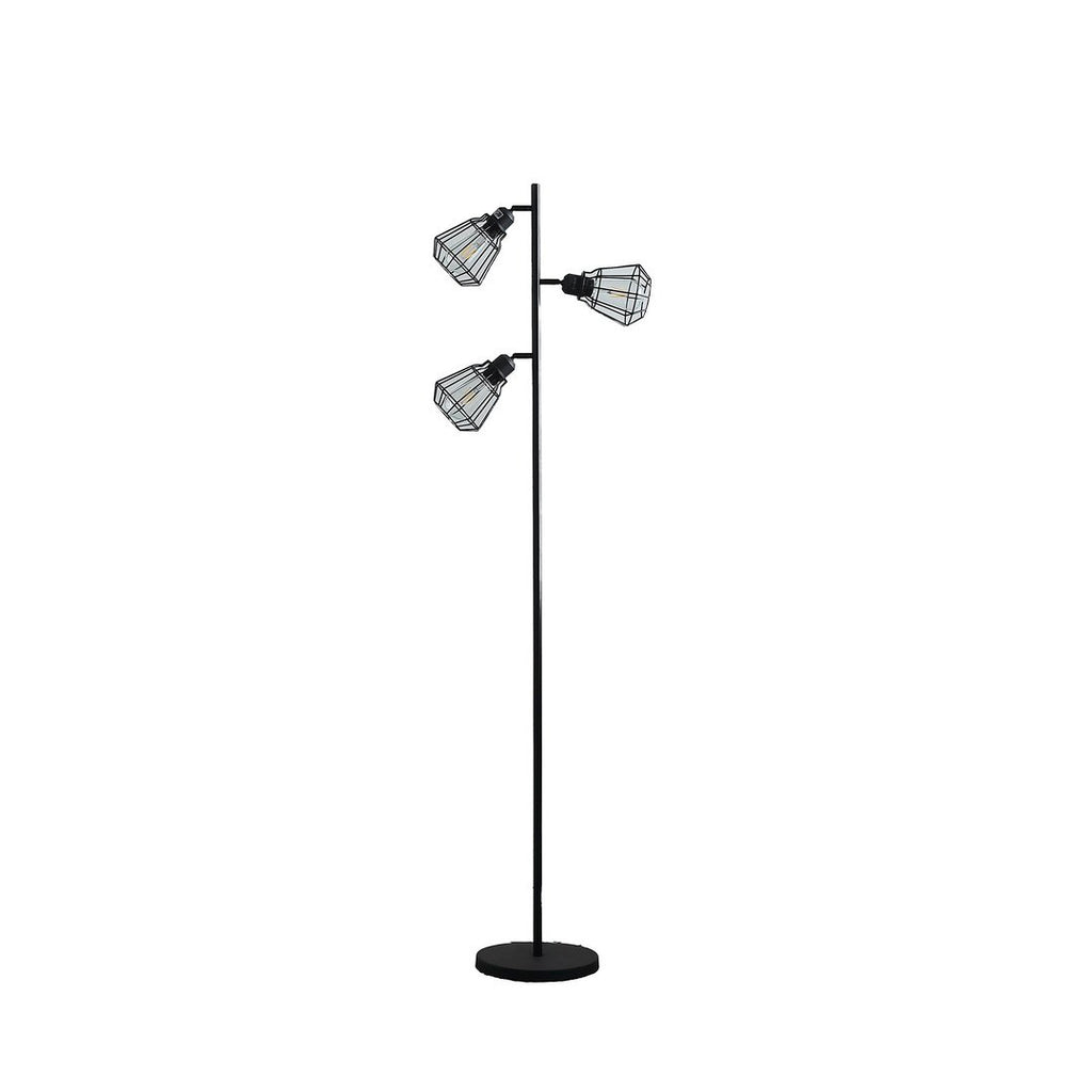 Adjustable Industrial Farmhouse Floor Lamp with Metal Cage Shades – Black Matte Finish