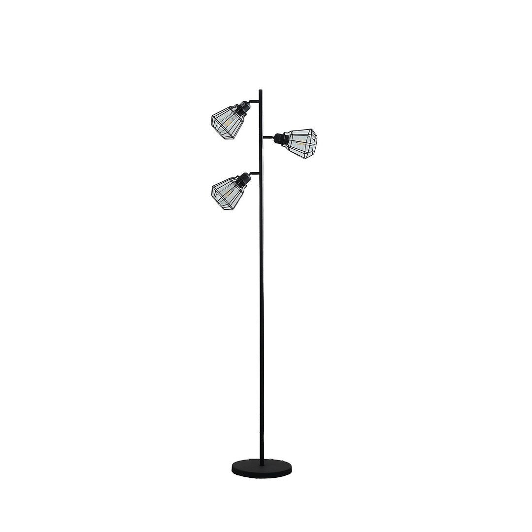 Adjustable Industrial Farmhouse Floor Lamp with Metal Cage Shades – Black Matte Finish