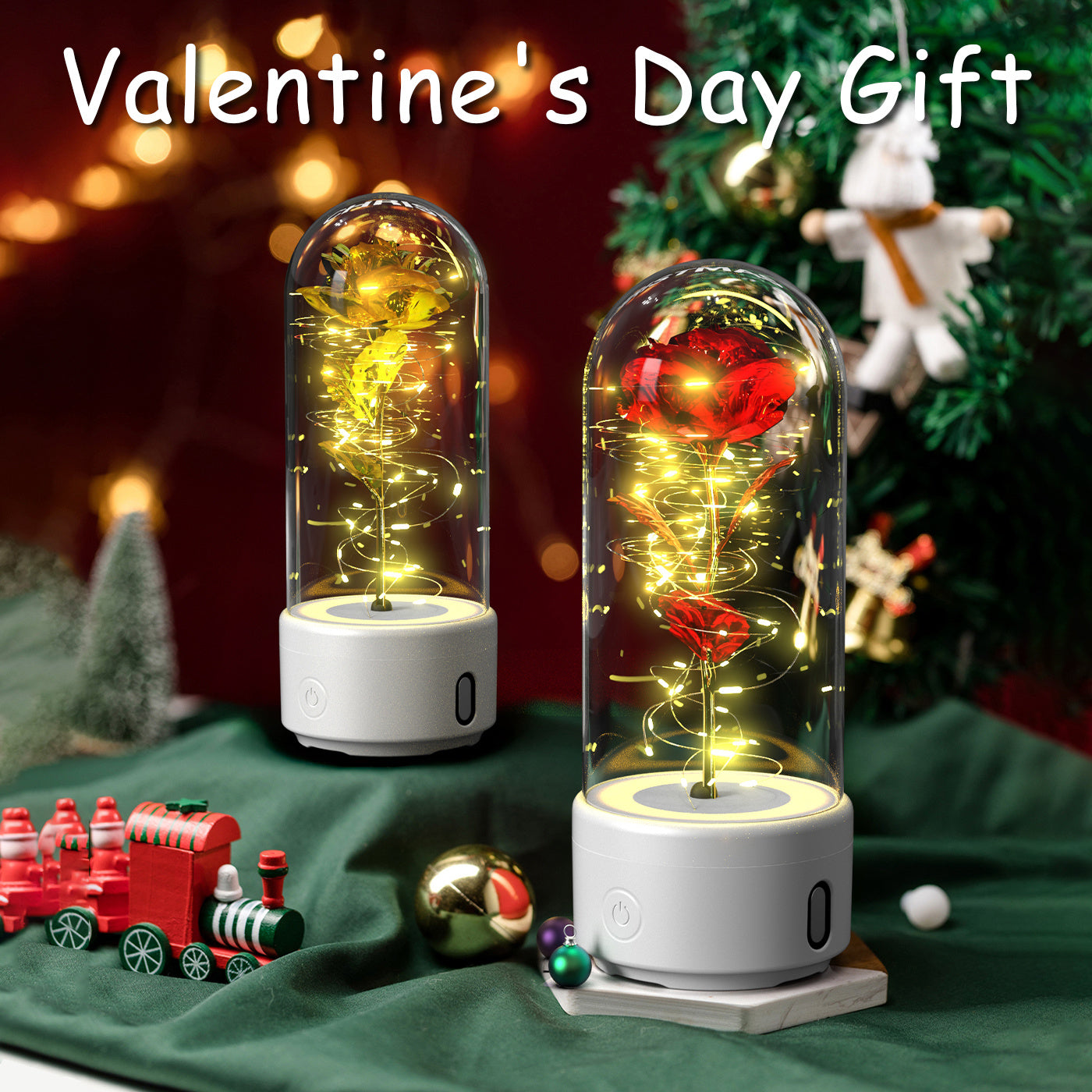 2-in-1 Rose Glass LED Light with Bluetooth Speaker – Romantic Flower Night Light Gift