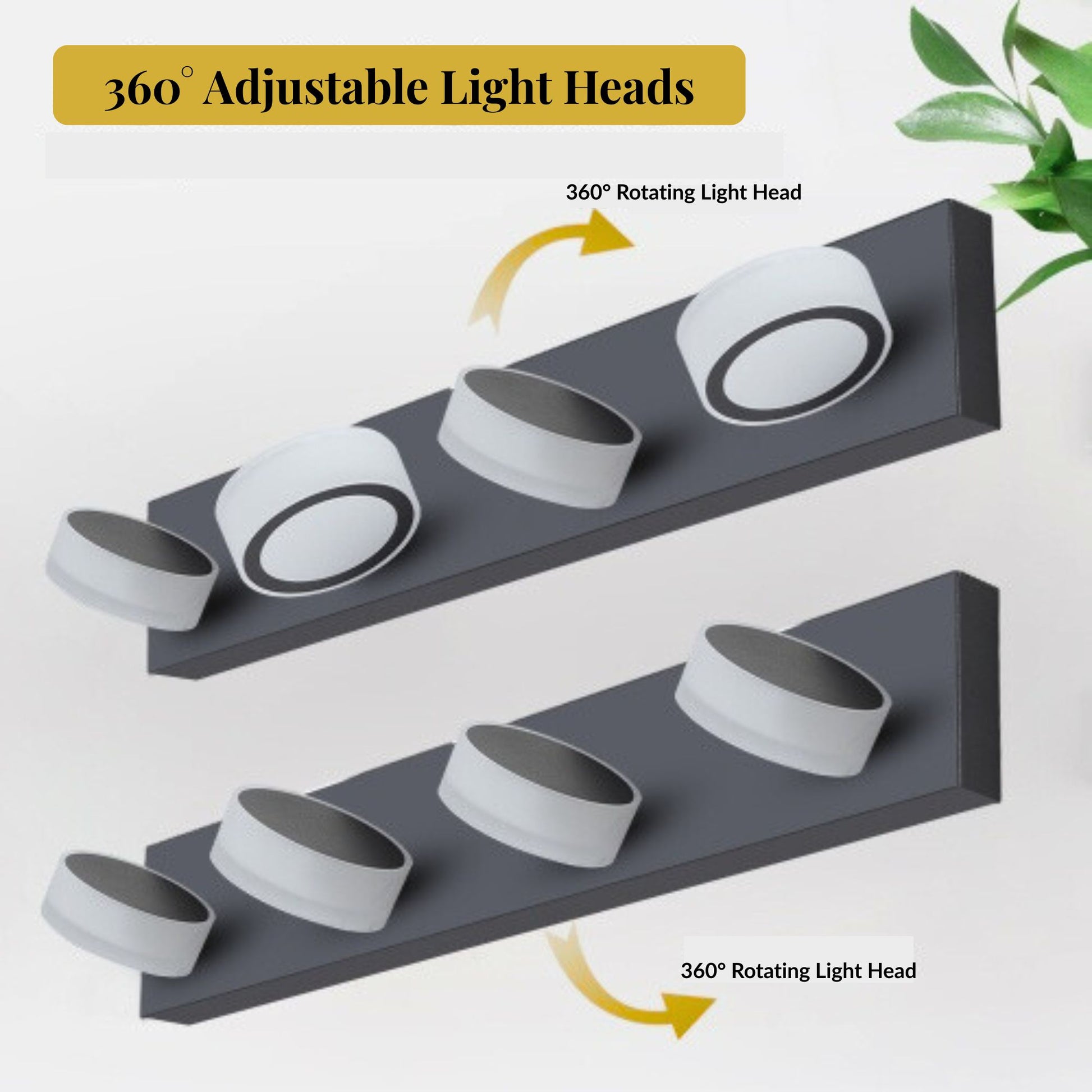 360-degree adjustable light heads with rotating light heads on a white background