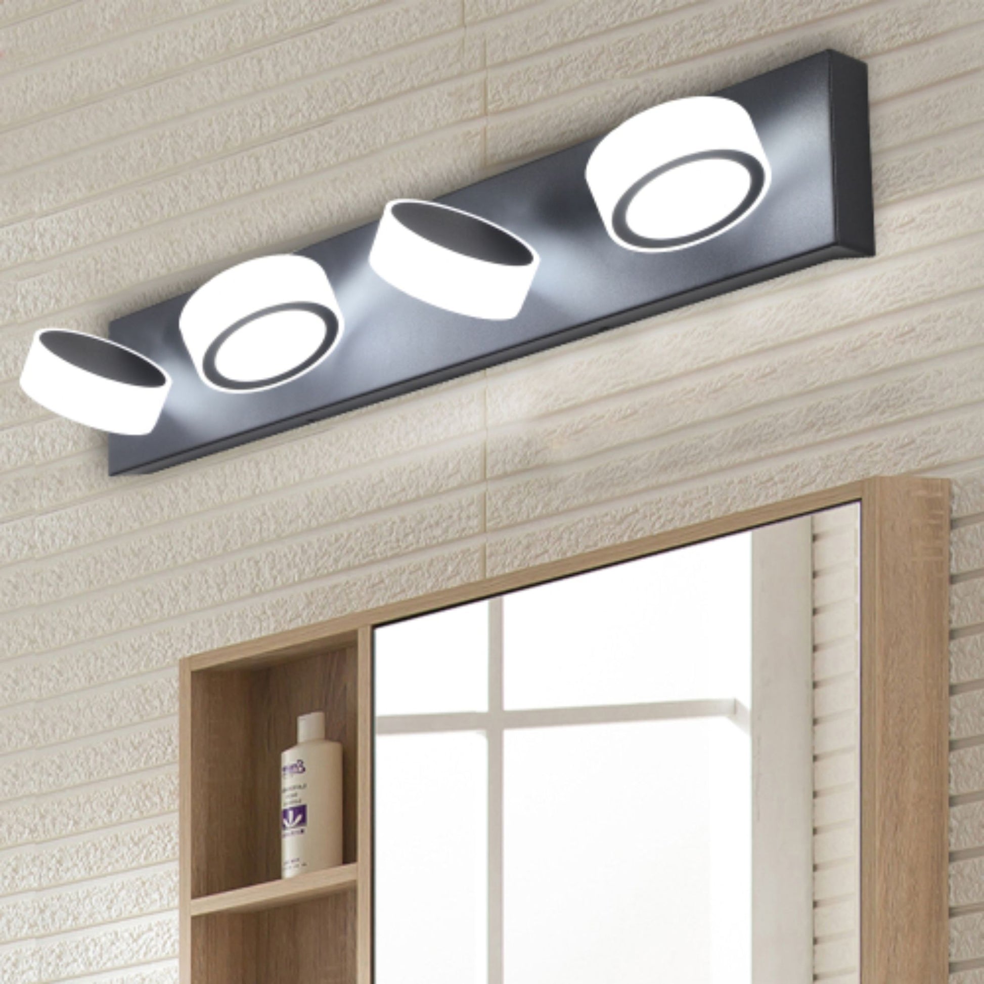Modern 4-Light Black LED Vanity Mirror Light – Adjustable Wall Fixture