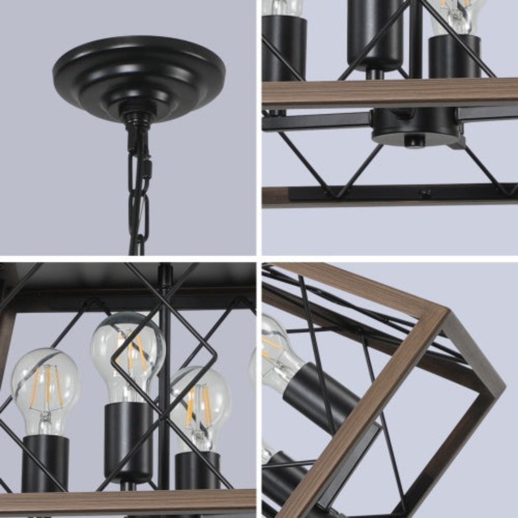 Chandelier with black and brown metal design on a gray background