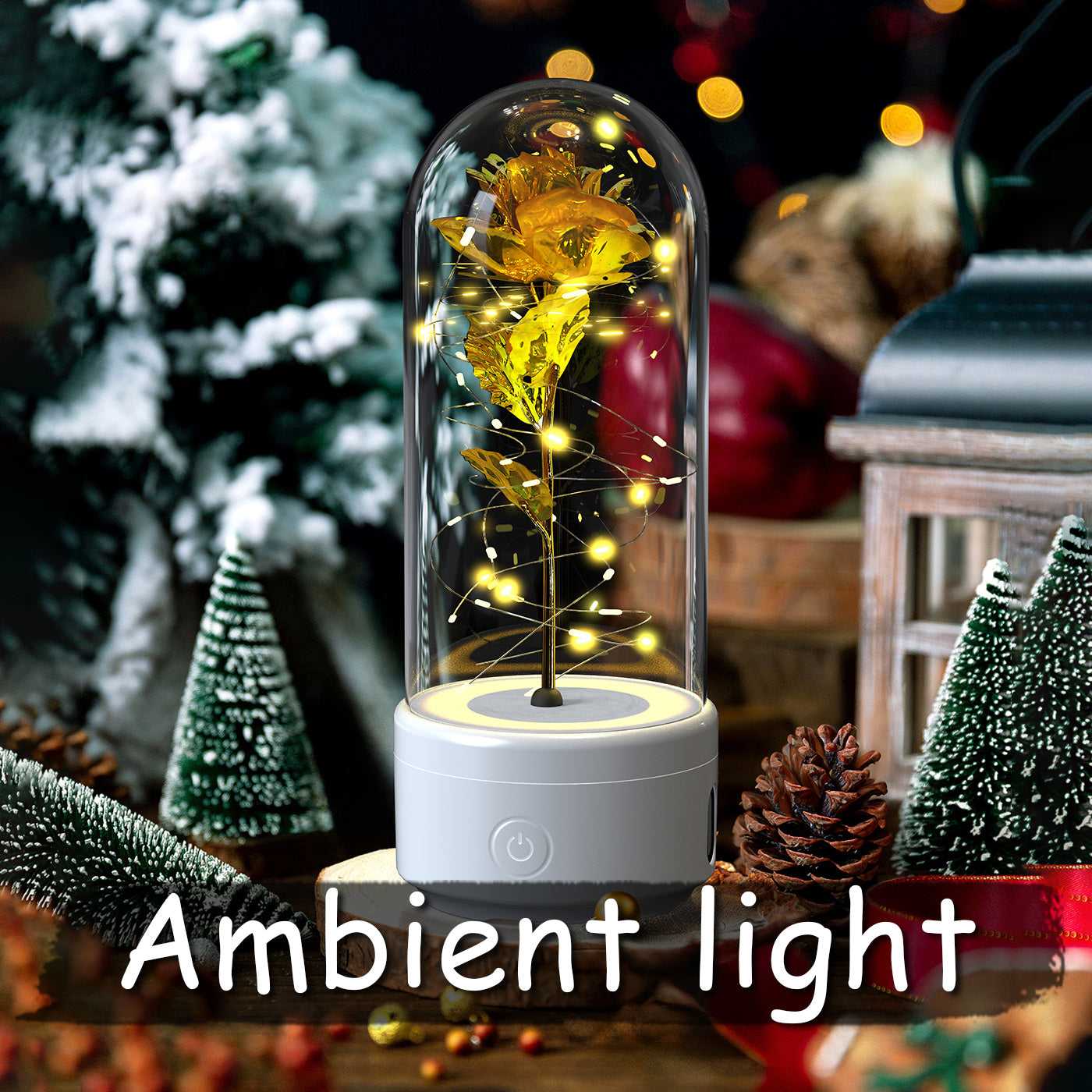 2-in-1 Rose Glass LED Light with Bluetooth Speaker – Romantic Flower Night Light Gift