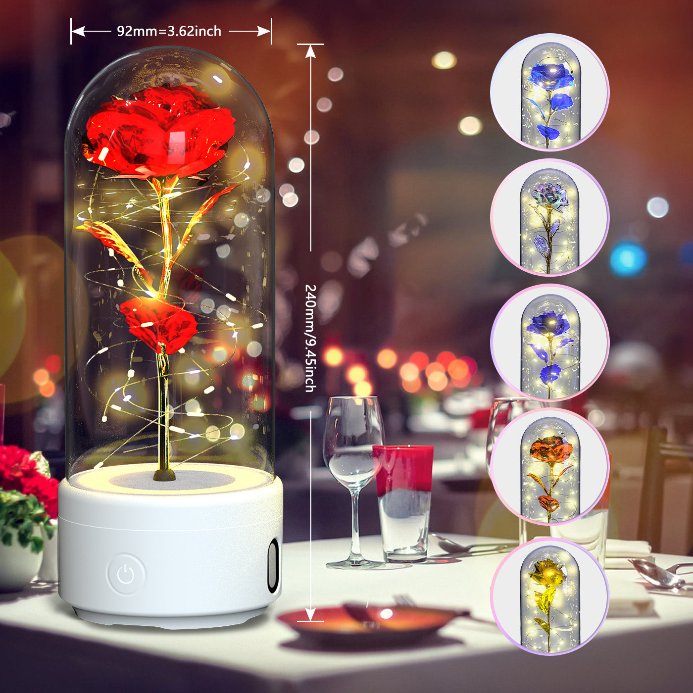 2-in-1 Rose Glass LED Light with Bluetooth Speaker – Romantic Flower Night Light Gift