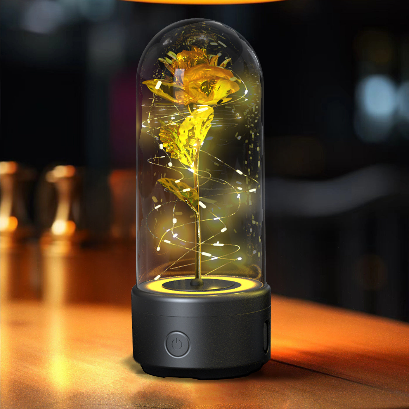 2-in-1 Rose Glass LED Light with Bluetooth Speaker – Romantic Flower Night Light Gift