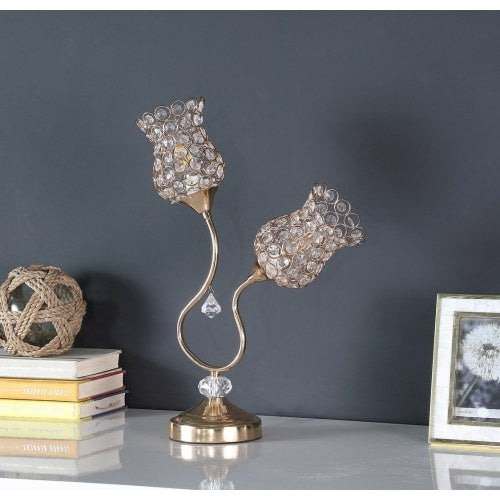 Rose Gold Floral Horn Table Lamp – Metal & Acrylic Bead Accent