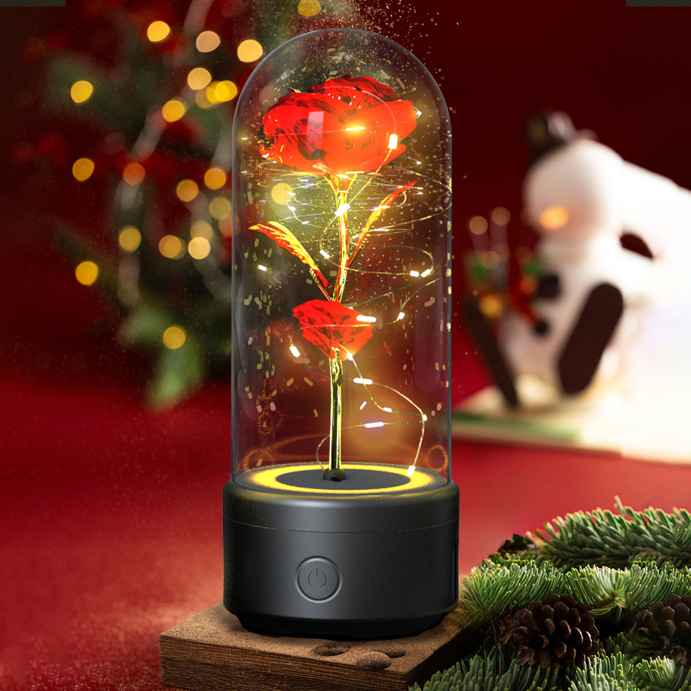 2-in-1 Rose Glass LED Light with Bluetooth Speaker – Romantic Flower Night Light Gift