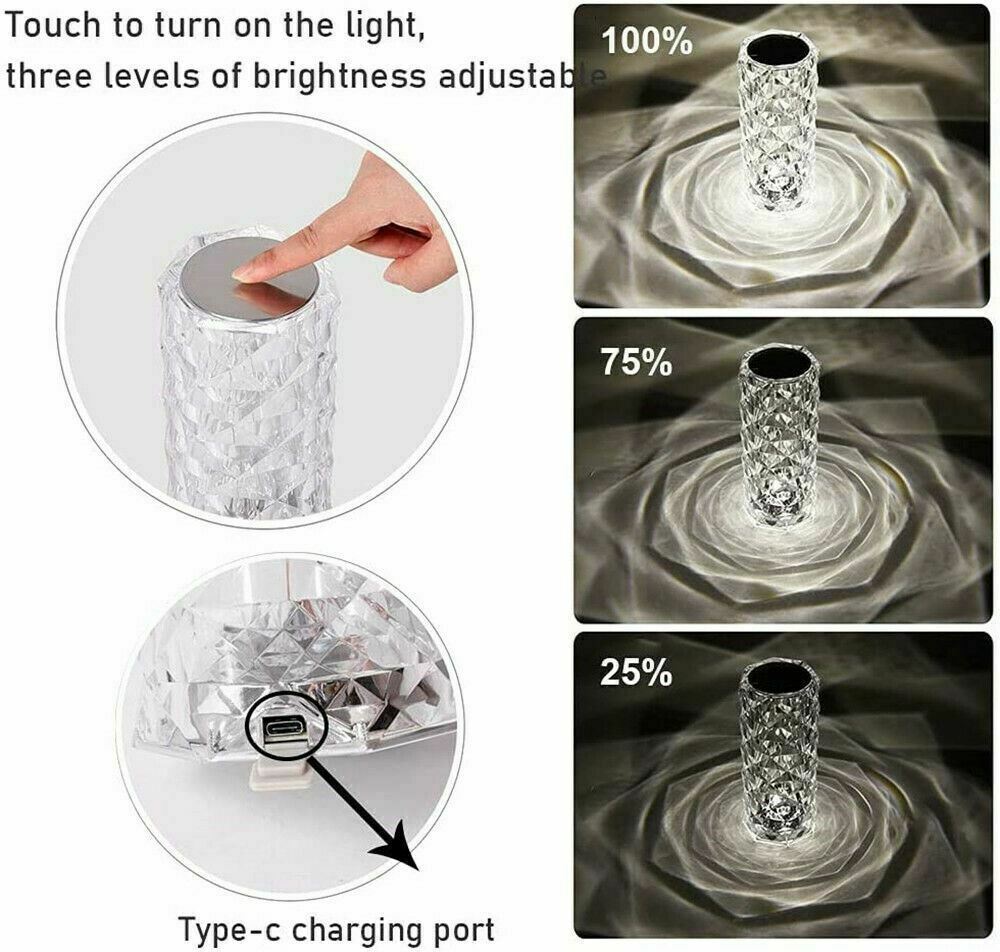 LED Crystal Table Lamp – 16-Color Rose Light with Touch & Remote Control
