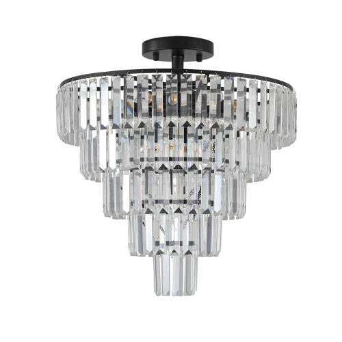 Large Black Crystal Chandelier – 5-Tier Modern Luxury Lighting Fixture