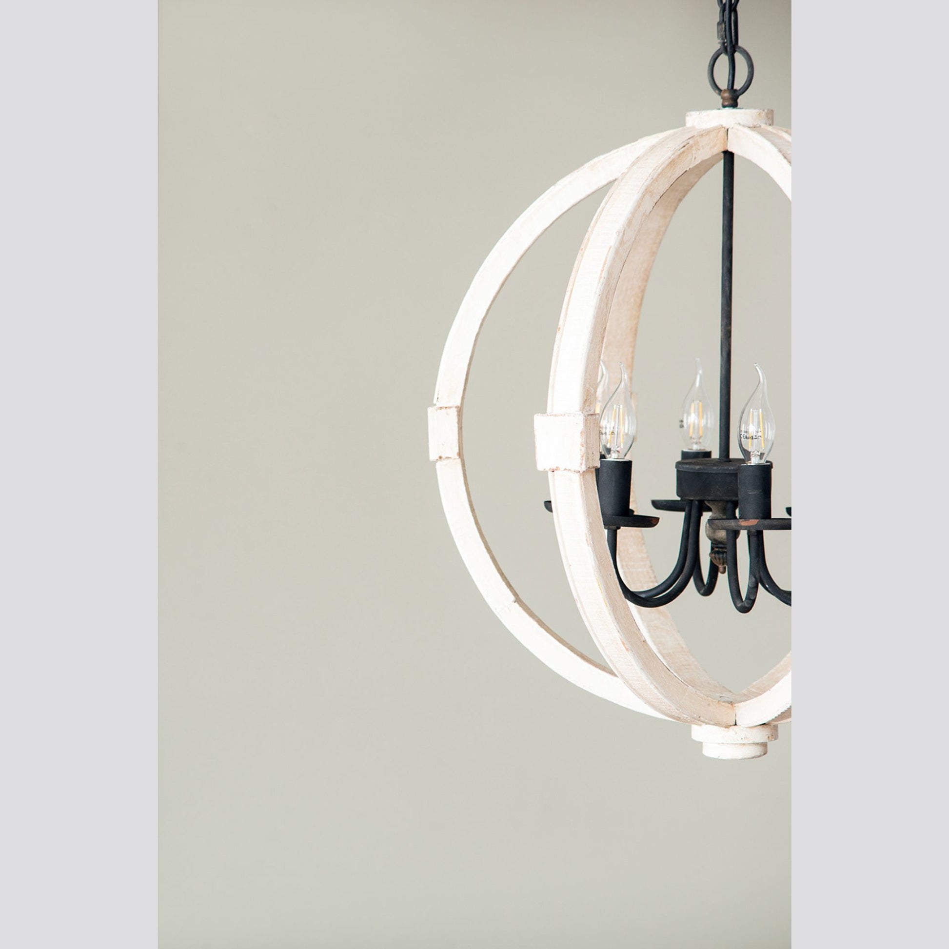 6-Light White Wood Chandelier – Rustic Farmhouse Pendant Light
