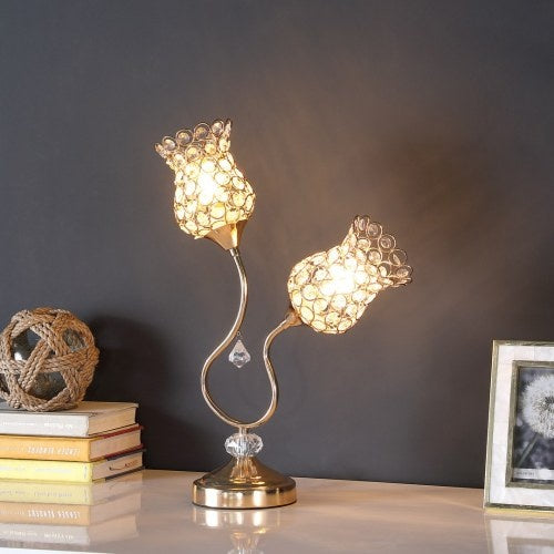 Rose Gold Floral Horn Table Lamp – Metal & Acrylic Bead Accent