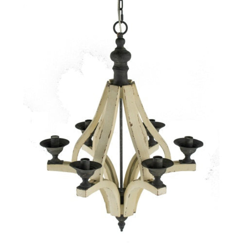 Decorative chandelier with a white and black design on a white background