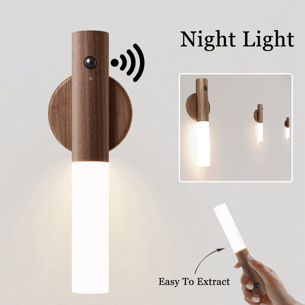 Auto Motion Sensor LED Night Light – Magnetic Wood Wireless Wall Lamp