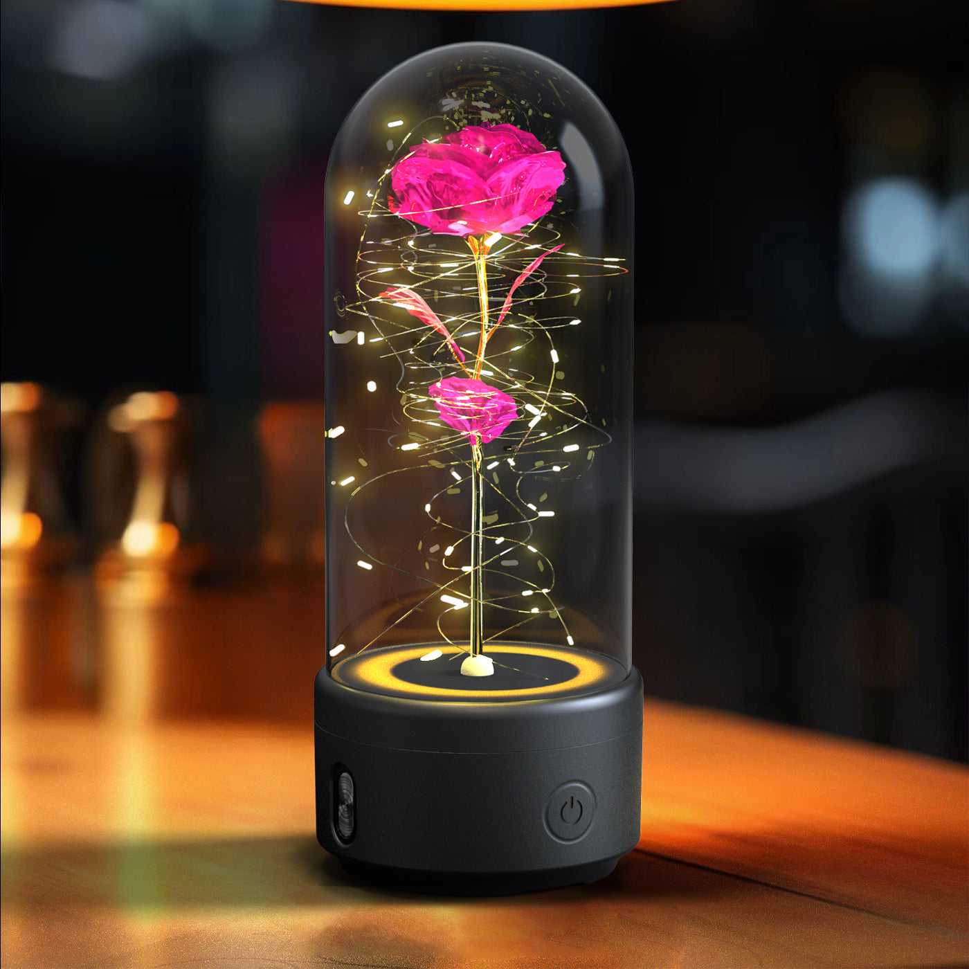 2-in-1 Rose Glass LED Light with Bluetooth Speaker – Romantic Flower Night Light Gift