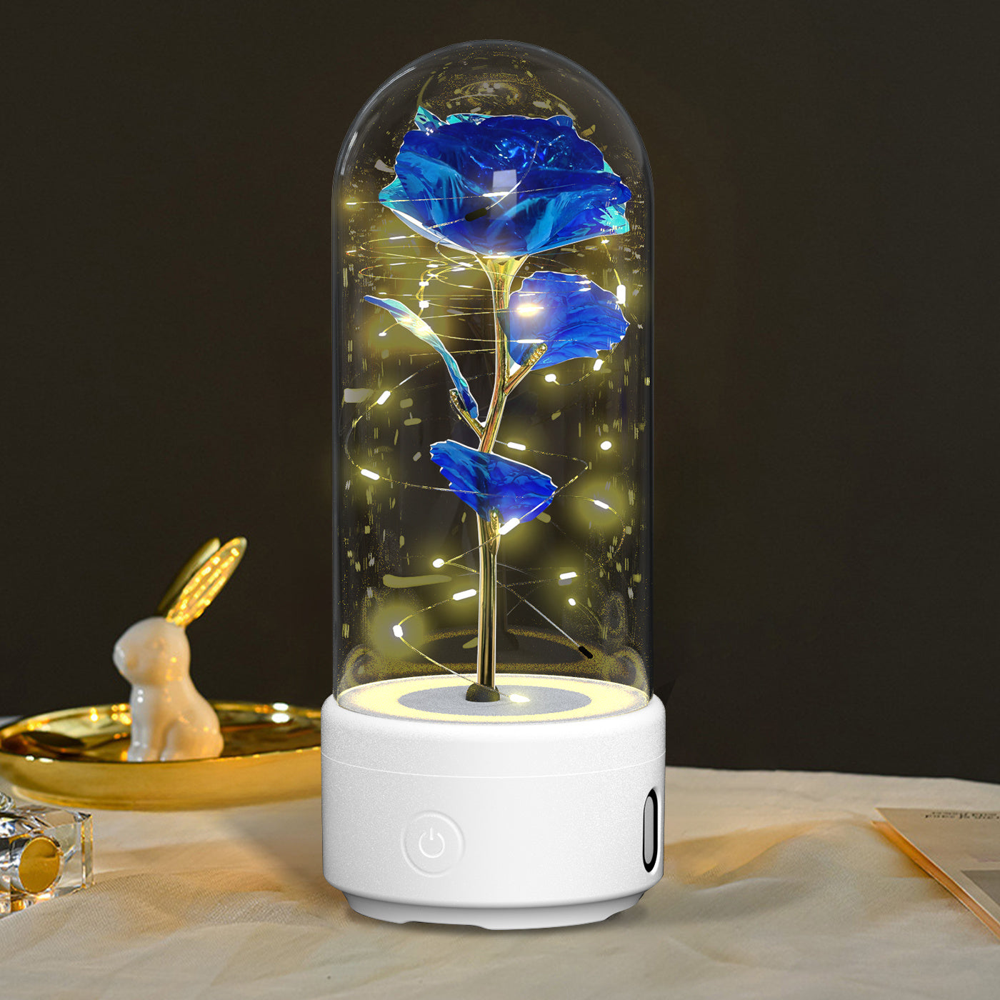 2-in-1 Rose Glass LED Light with Bluetooth Speaker – Romantic Flower Night Light Gift