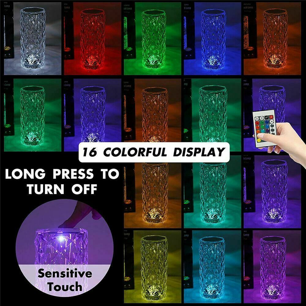 LED Crystal Table Lamp – 16-Color Rose Light with Touch & Remote Control