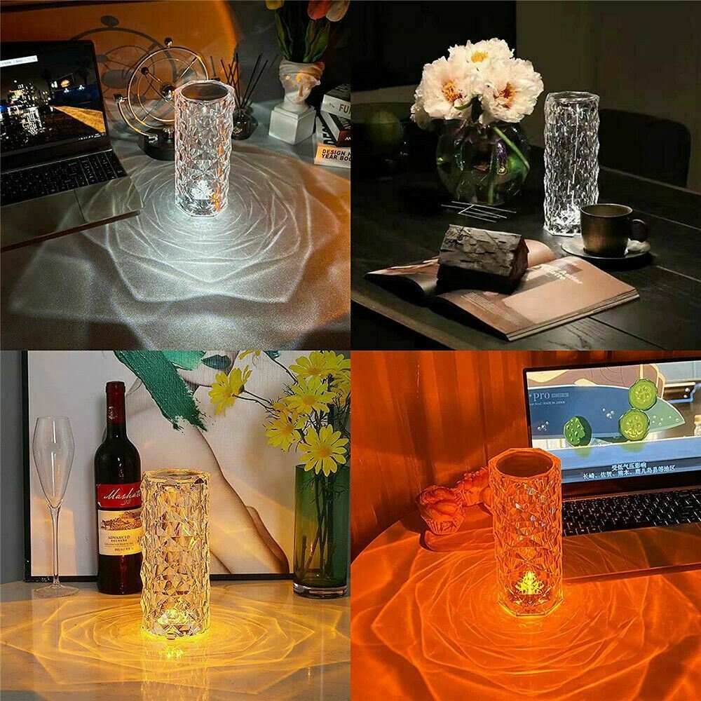 LED Crystal Table Lamp – 16-Color Rose Light with Touch & Remote Control