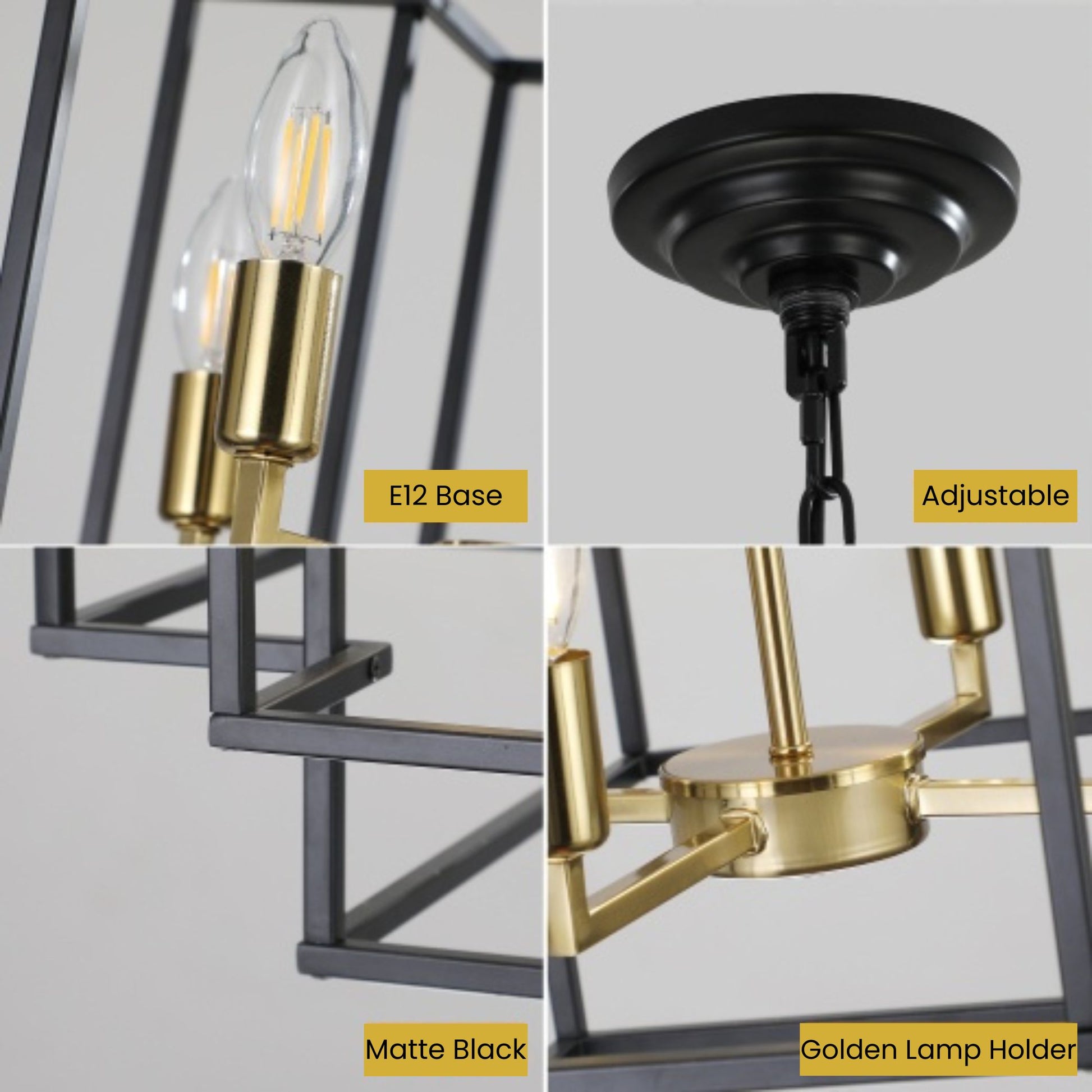 Collage of a chandelier with close-up details on a gray background