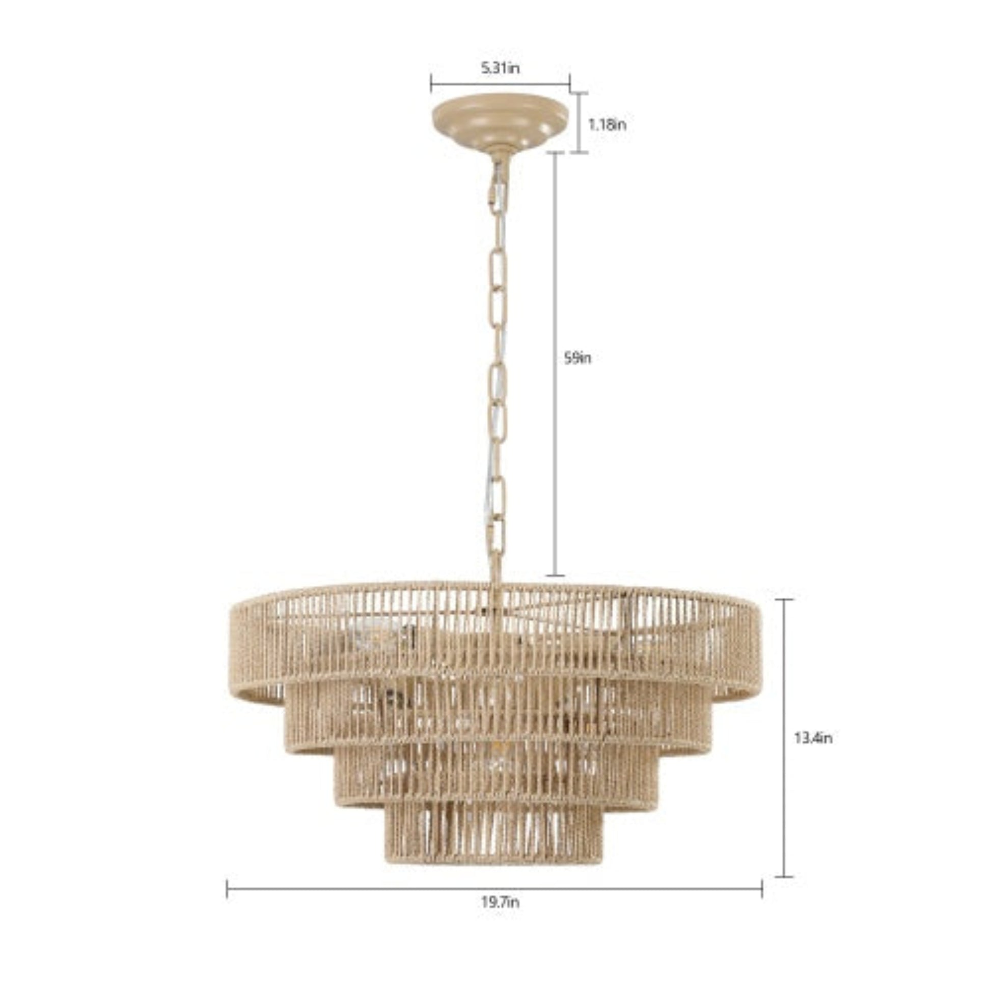 Chandelier with dimensions on a white background