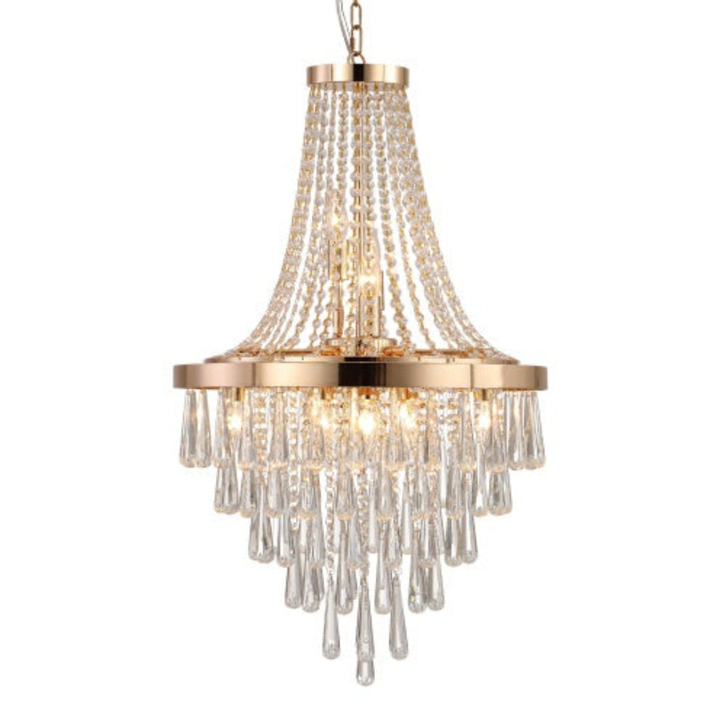 Gold and crystal chandelier on a white background