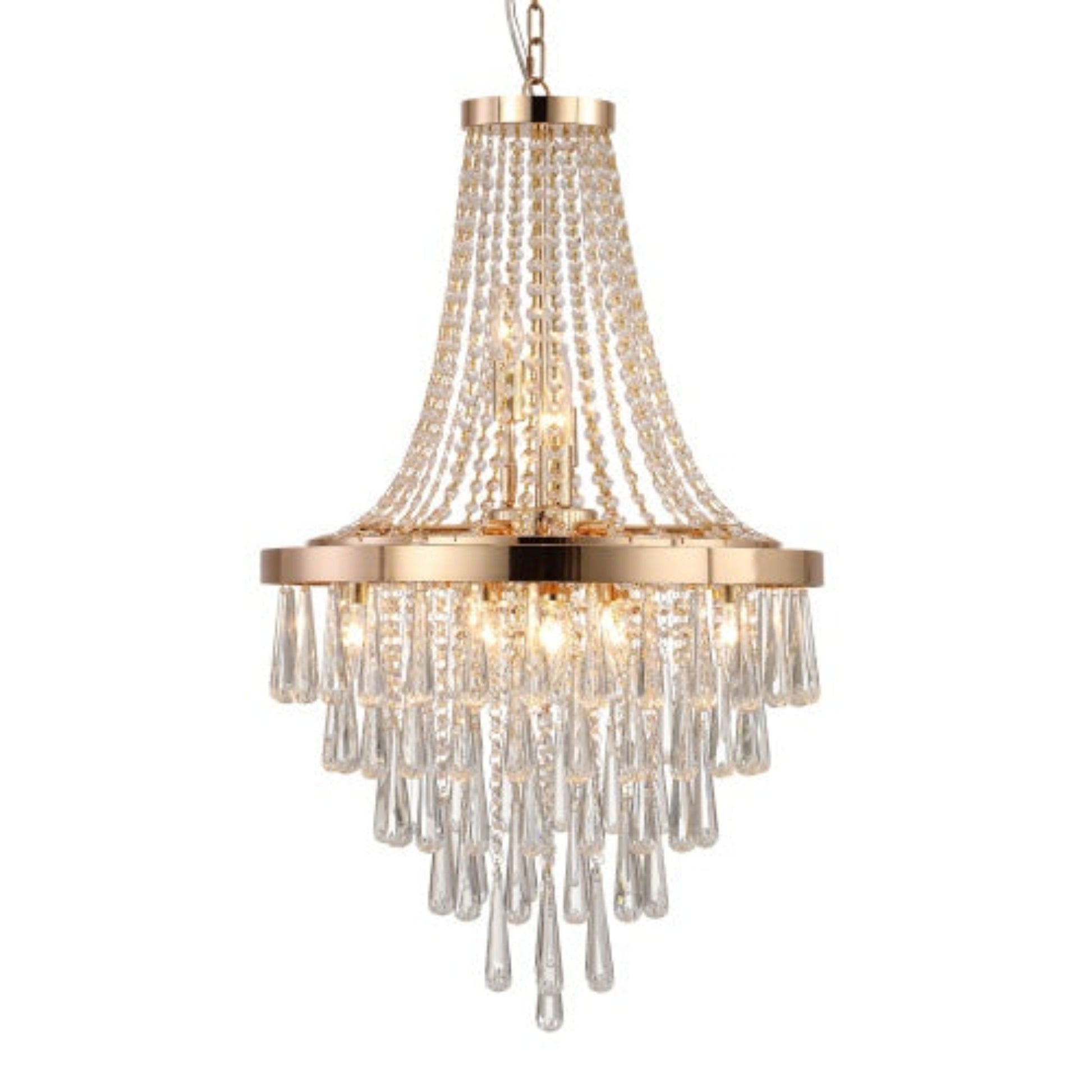Gold and crystal chandelier on a white background
