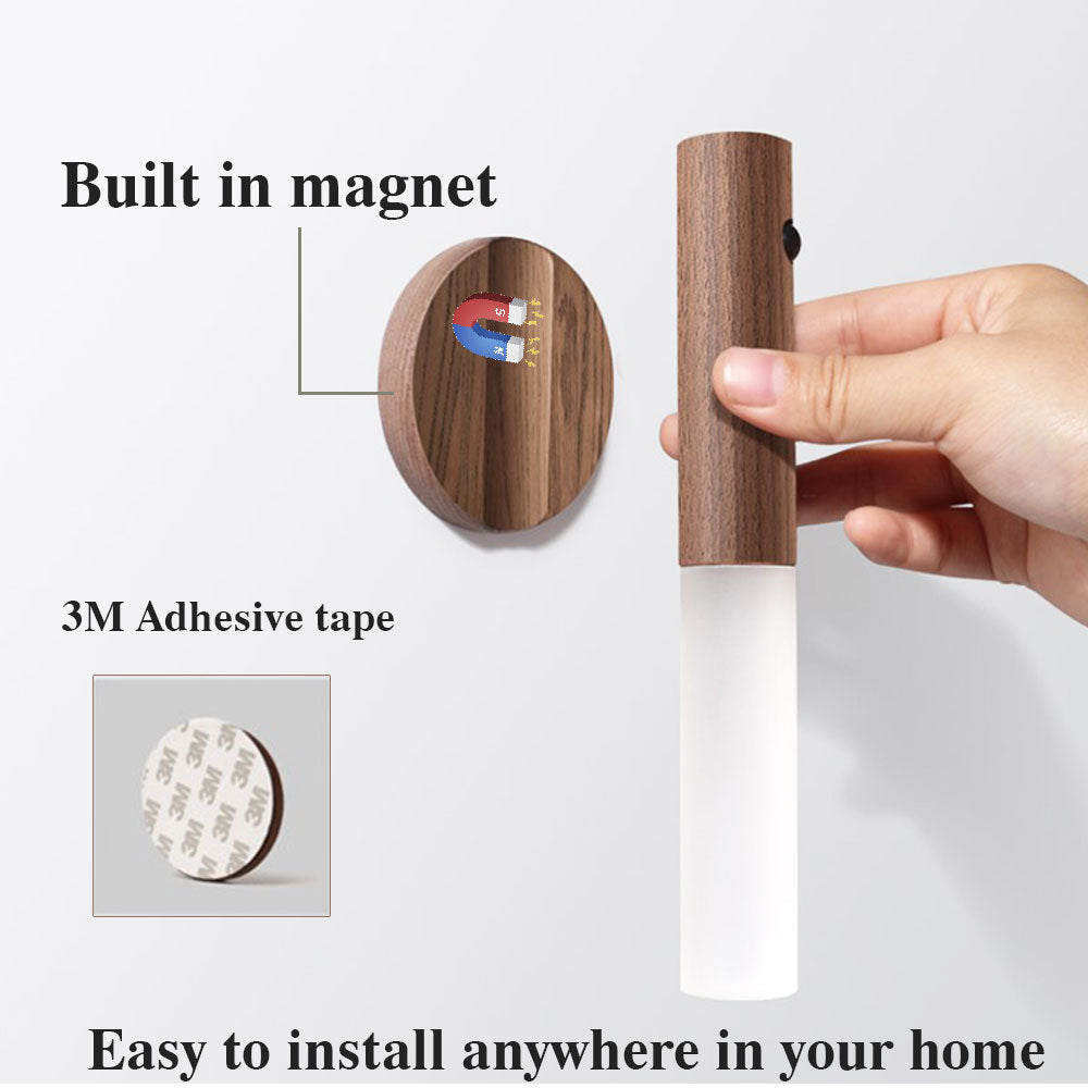 Auto Motion Sensor LED Night Light – Magnetic Wood Wireless Wall Lamp