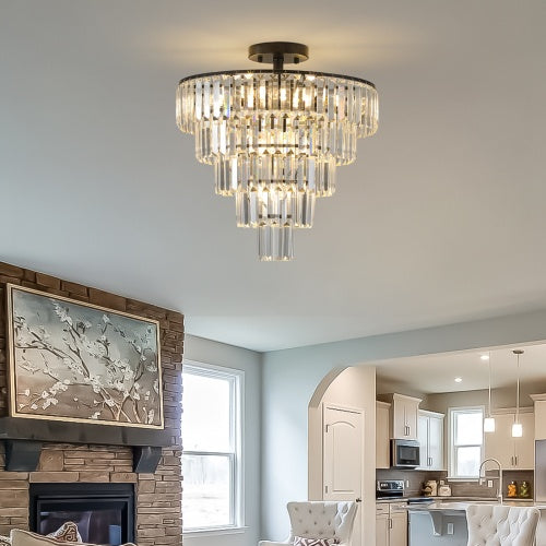 Large Black Crystal Chandelier – 5-Tier Modern Luxury Lighting Fixture