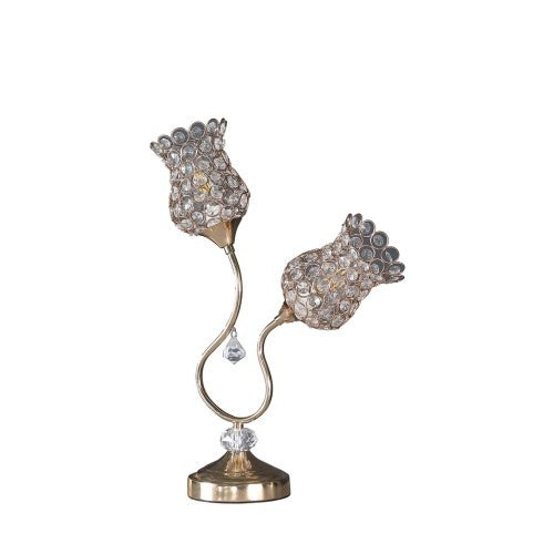 Rose Gold Floral Horn Table Lamp – Metal & Acrylic Bead Accent