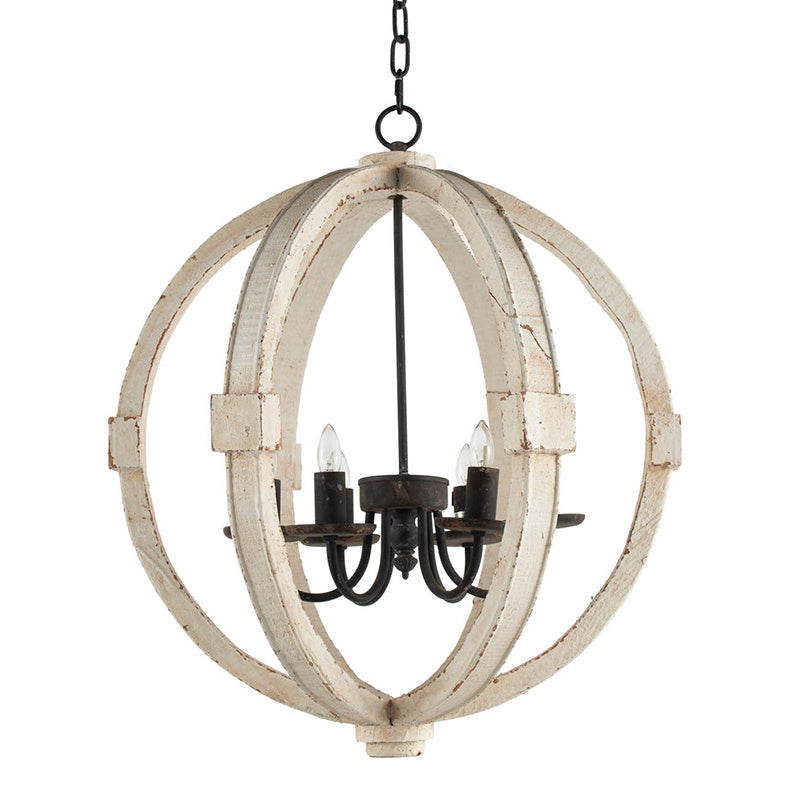 6-Light White Wood Chandelier – Rustic Farmhouse Pendant Light