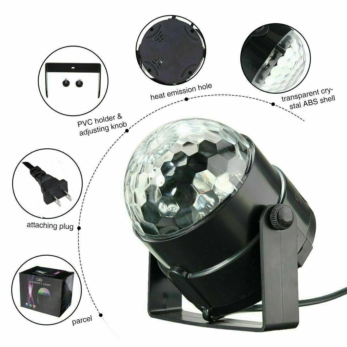 Sound Activated Disco Party Light – 7-Color LED Strobe Ball with Remote Control