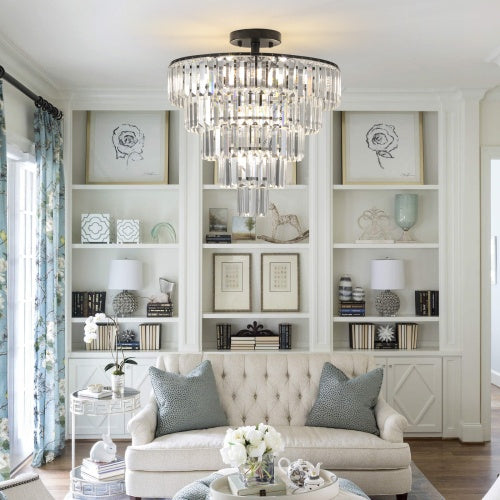 Large Black Crystal Chandelier – 5-Tier Modern Luxury Lighting Fixture