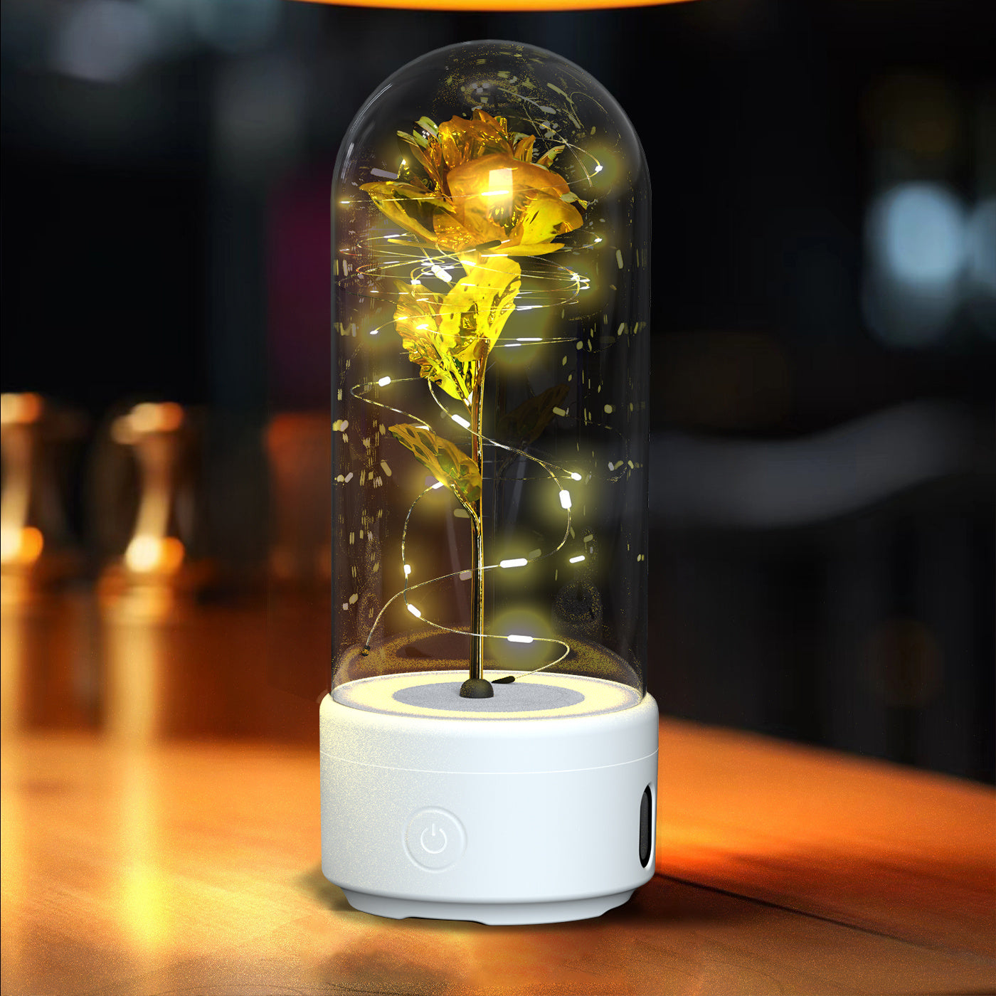 2-in-1 Rose Glass LED Light with Bluetooth Speaker – Romantic Flower Night Light Gift