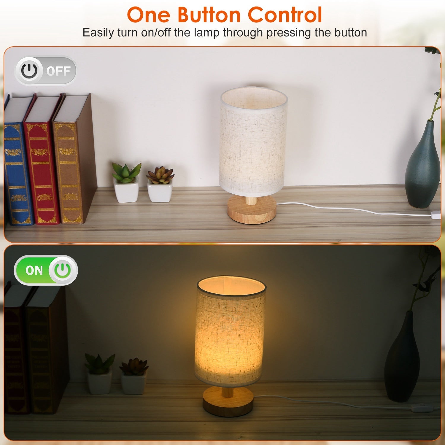 Warm White USB Bedside Lamp – Modern Bamboo & Cloth Desk Light